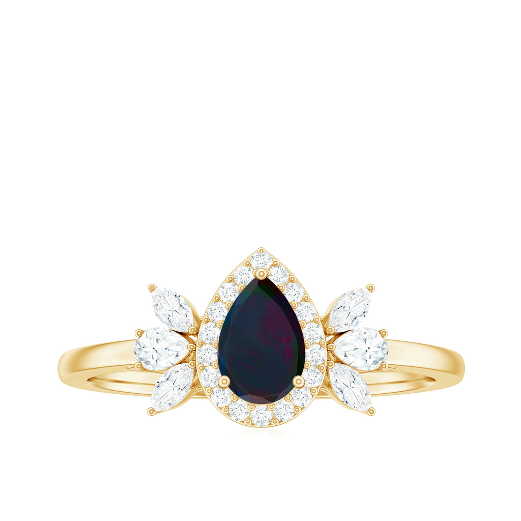 10K Yellow Gold Teardrop Ring with Diamond Halo C82251