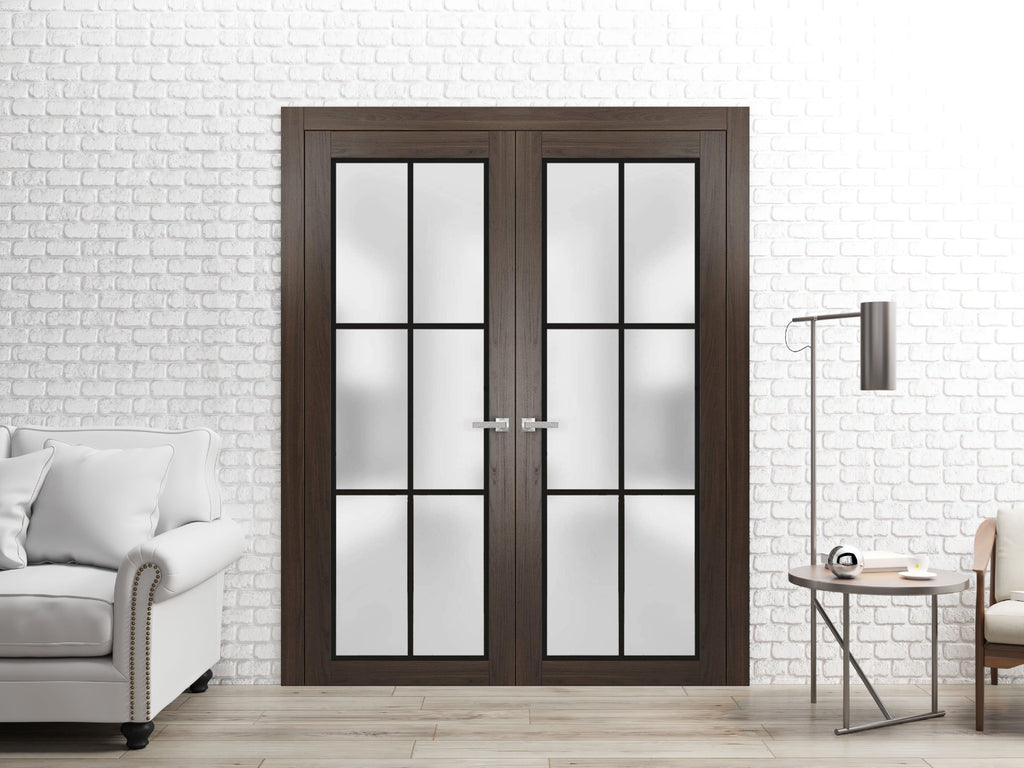Solid French Double Doors 36 x 80 inches Wood Frosted Glass O411
