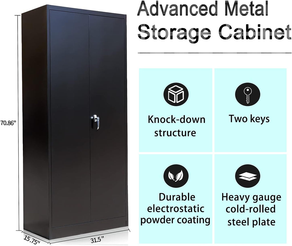 Lockable Steel Storage Cabinet with 2 Doors and 4 Shelves Q83144