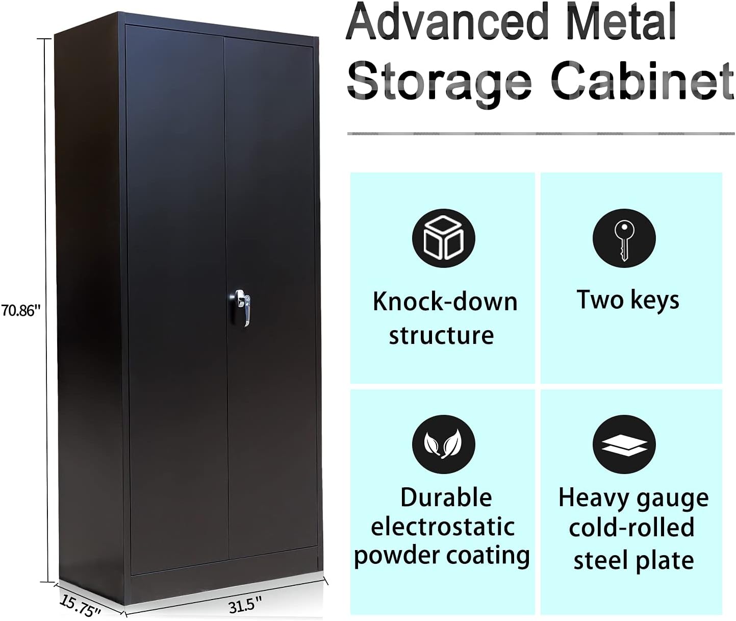 Lockable Steel Storage Cabinet with 2 Doors and 4 Shelves Q83144