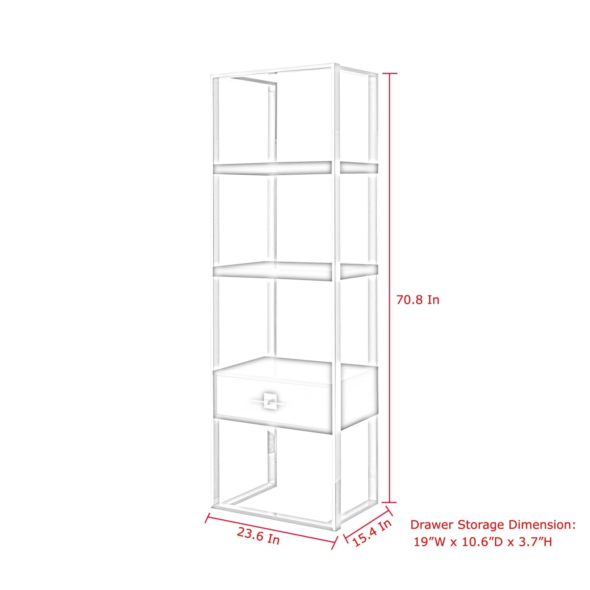 High Gloss Stainless Steel Bookcase with 1 Drawer Y281046