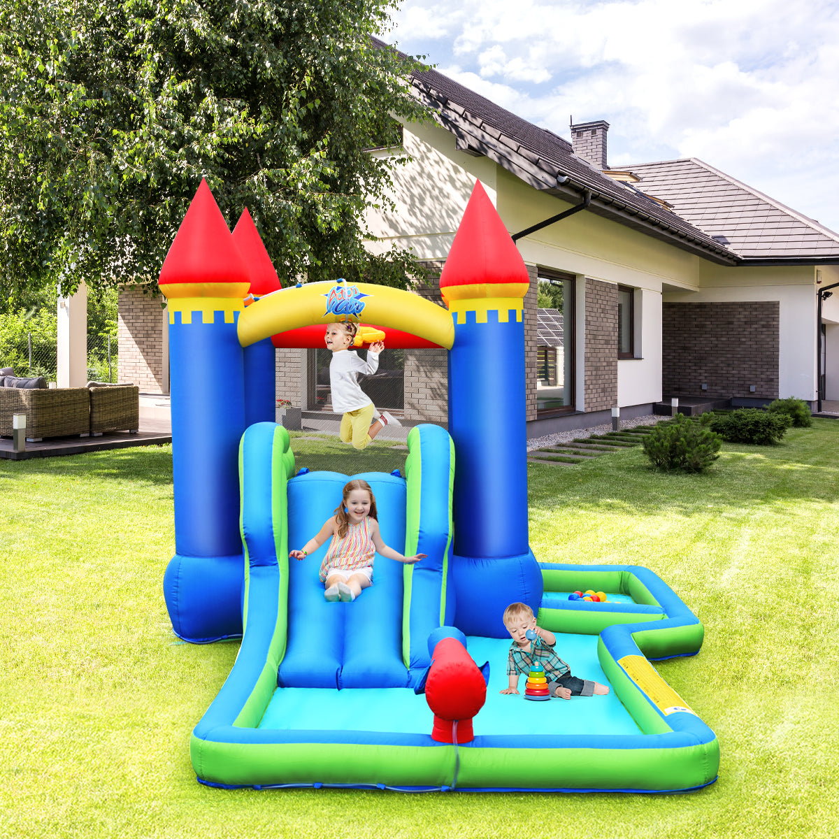 Inflatable Castle Bounce House Slide Water Park Ball Pit with 550W Blower X193