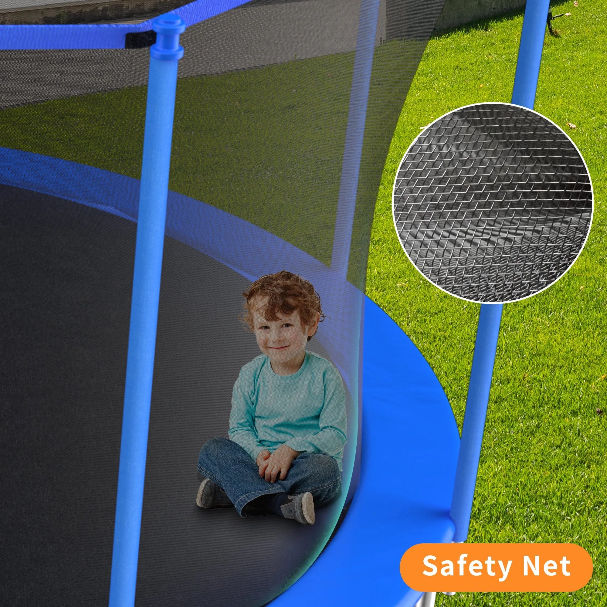 Blue 12FT Outdoor Trampoline with Safety Enclosure and Basketball Hoop M970