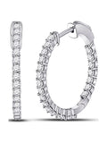 14kt White Gold Diamond Single Row Hoop Earrings 1-1/2 Cttw D19882