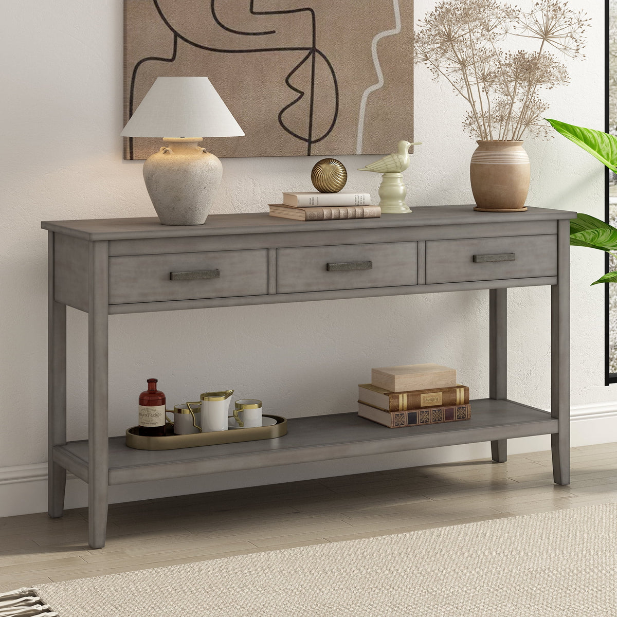 59.1" Long Console Table with 3 Drawers and Storage Shelf P3842