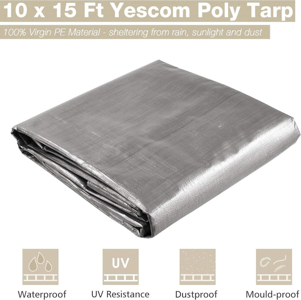 10x15ft Heavy Duty Reinforced Poly Tarp Waterproof Tarpaulin 10-mil Ground Sheet Camping Tent Cover with Eyelets Pack of 2 B62634