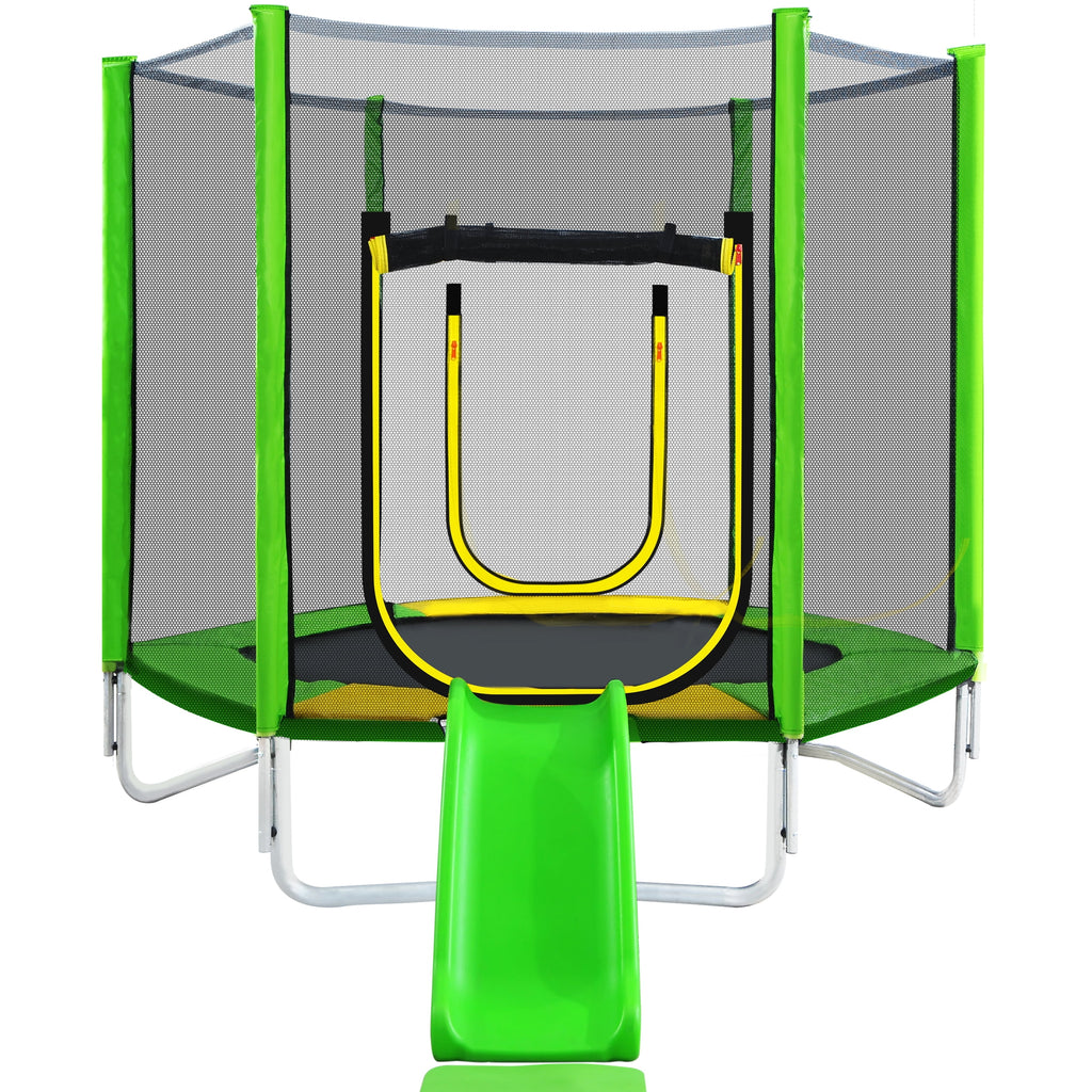 7Ft Round Trampoline with Safety Enclosure Net, Slide and Ladder Z29098
