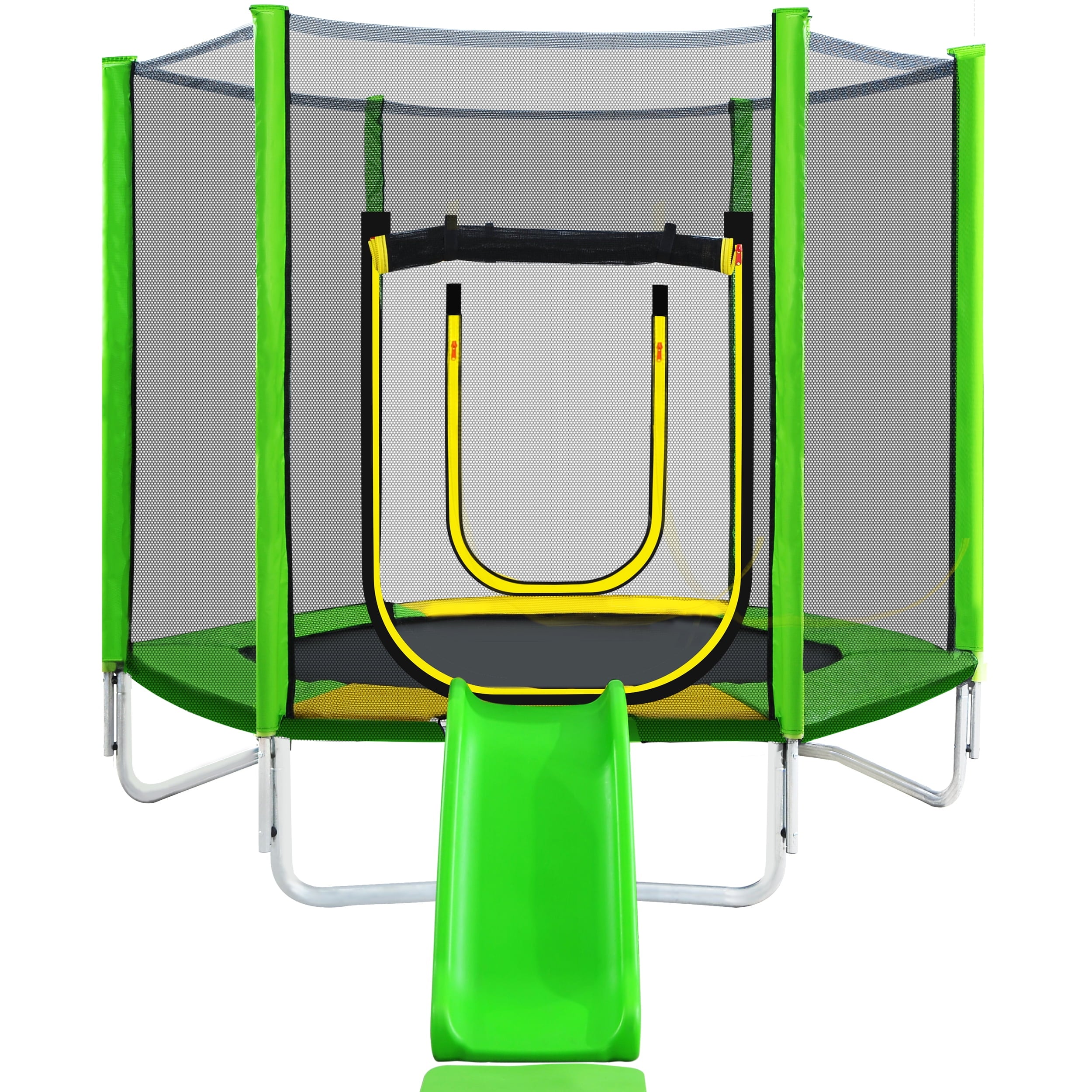 7Ft Round Trampoline with Safety Enclosure Net, Slide and Ladder Z29098