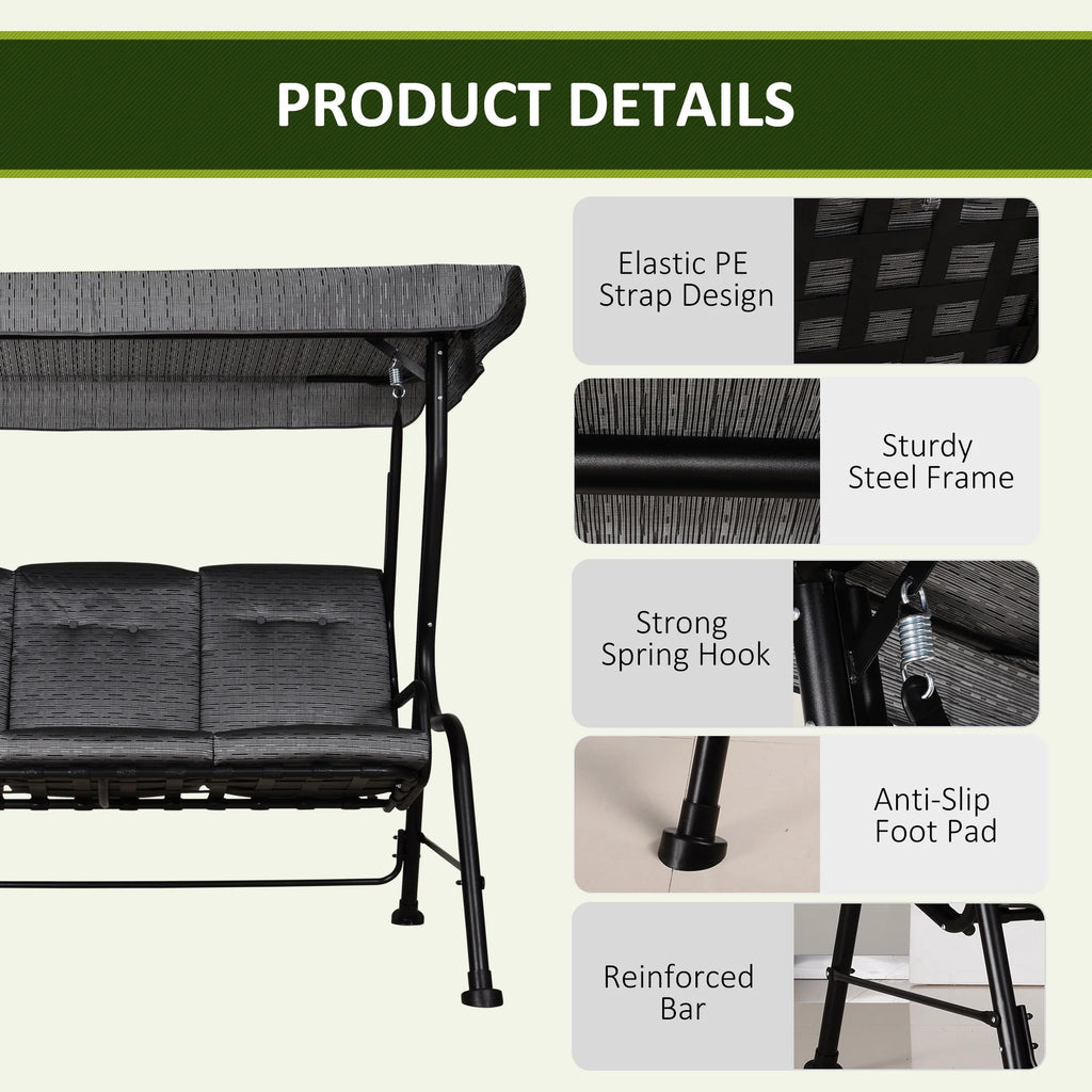 Metal Porch Swing Chair Bench with Adjustable Canopy Y6185