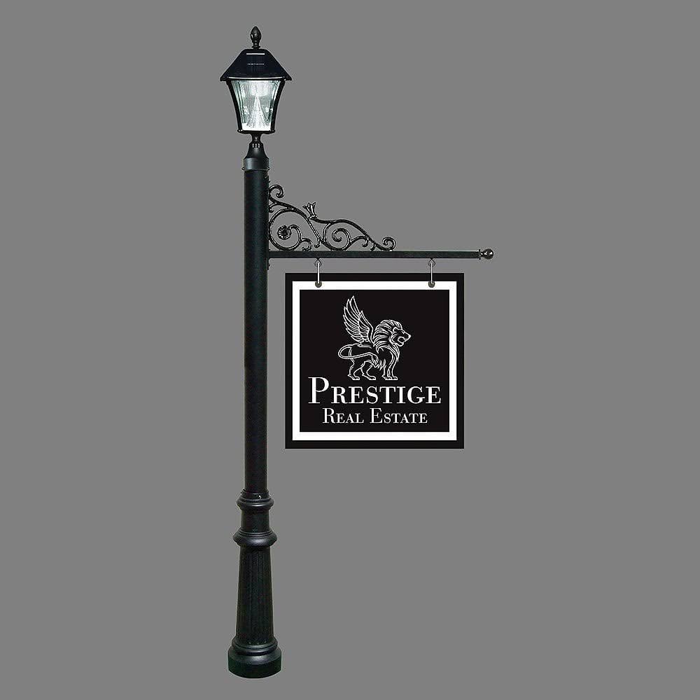 Black Real Estate Sign System with Solar Lamp and Fluted Base C96389