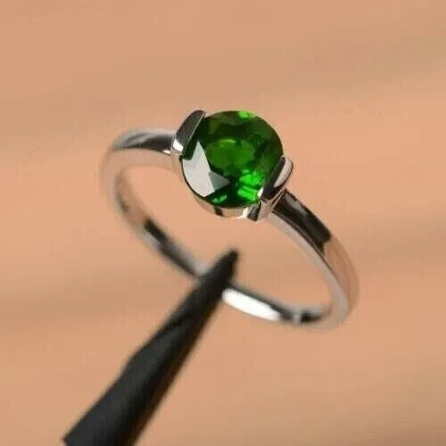 Round Cut Green Emerald Engagement Ring 925 Sterling Silver A46975