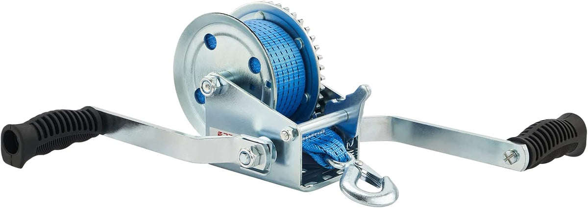 1500lbs Double Handle Hand Winch with 26ft Blue Strap, Pack of 2 Z8522