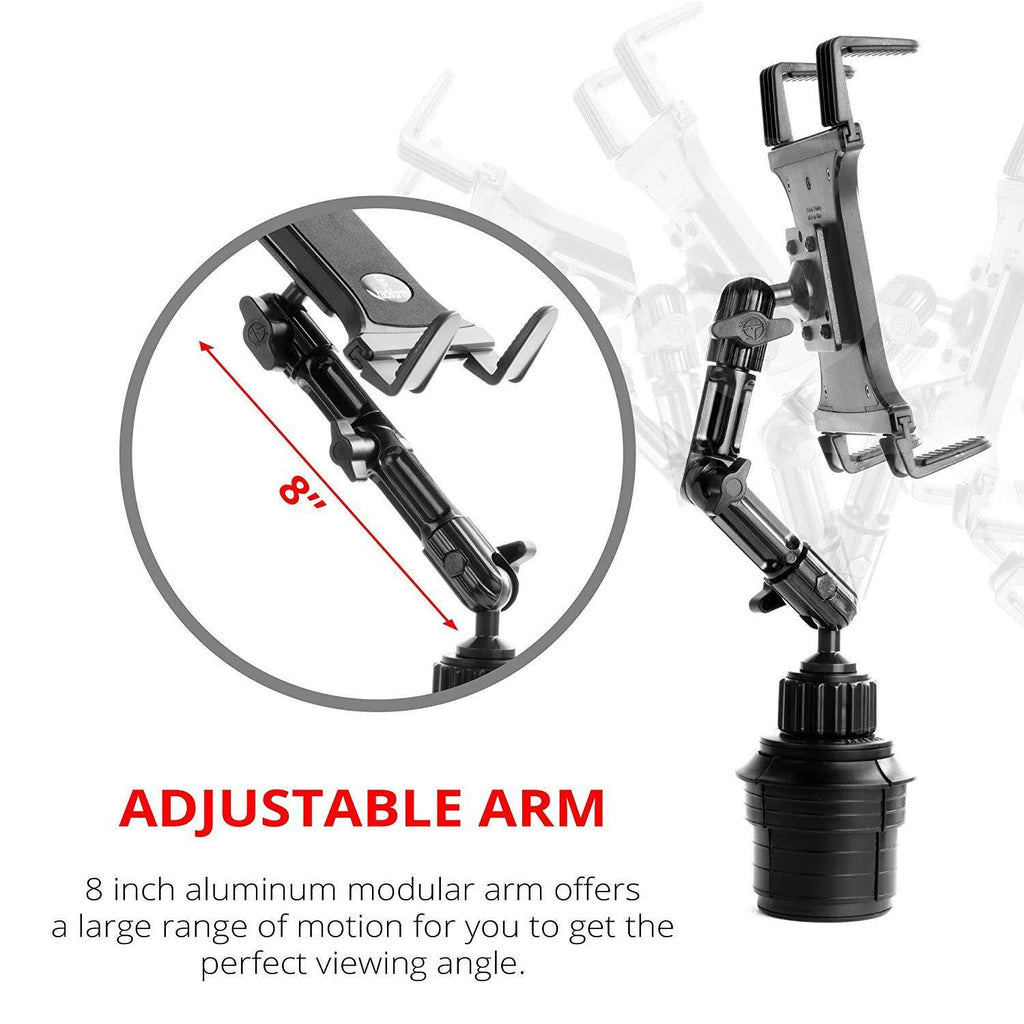 Aluminum 3-Way Adjustable Arm Tablet Cup Holder Mount C2115