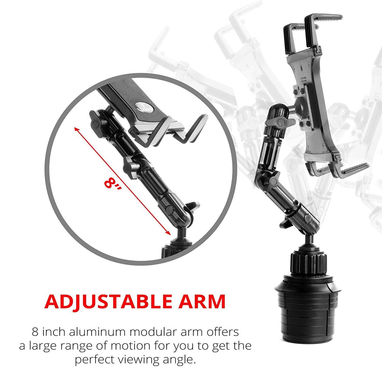 Aluminum 3-Way Adjustable Arm Tablet Cup Holder Mount C2115